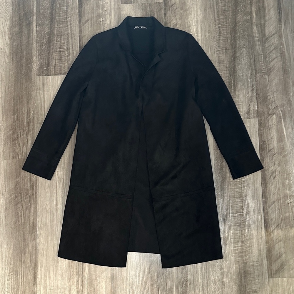 Zara Faux Suede Long No Button Over Trench Coat - Small